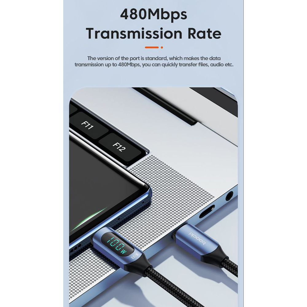 Кабель  Type-c - Type-c 100W 1М Toocki Display PD3.0 QC4.0 FCP AFC Чорний