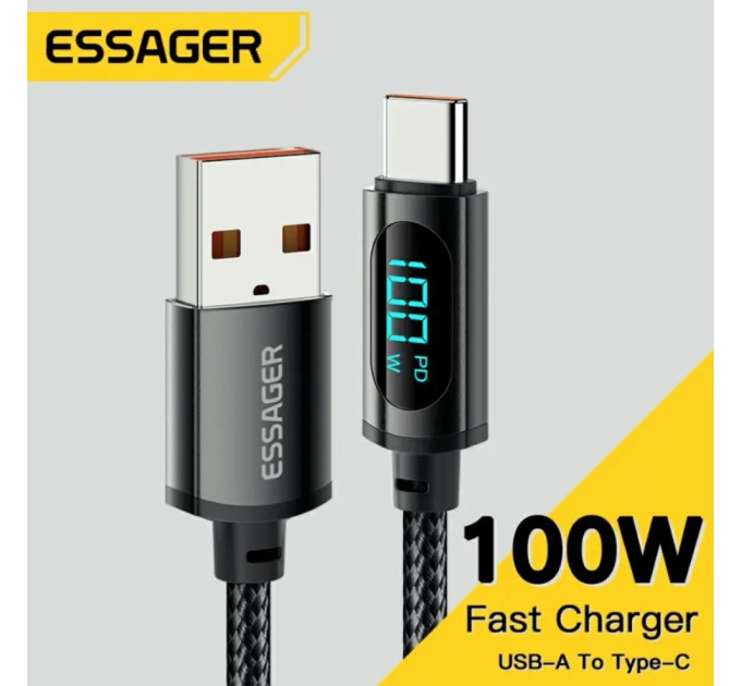 Кабель USB - Type-c 100W Essager Display PD QC4.0 FCP AFC - 1m Кабель USB - Type-c 100W Essager Display PD QC4.0 FCP AFC - 1m