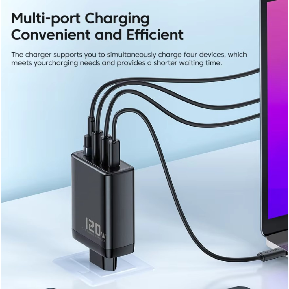 Мережевий зарядний пристрій 120W Toocki GAN (3xType-C + USB-A)