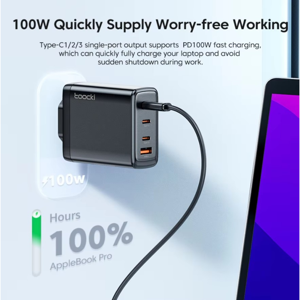 Мережевий зарядний пристрій 120W Toocki GAN (3xType-C + USB-A)