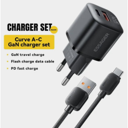 Мережевий зарядний пристрій Essager 20W QC3.0 AFC FCP SCP 3.6A (Швидка зарядка) + Кабель Type-C 1m Чорне Мережевий зарядний пристрій Essager 20W QC3.0 AFC FCP SCP 3.6A (Швидка зарядка) + Кабель Type-C 1m Чорне