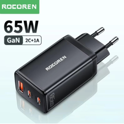 Мережевий зарядний пристрій 65W GAN Rocoren (2xType-C + USB-A)