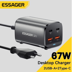 Мережевий зарядний пристрій Essager 67W GAN (2xType-C + 2xUSB-A)  ES-CD35 Black