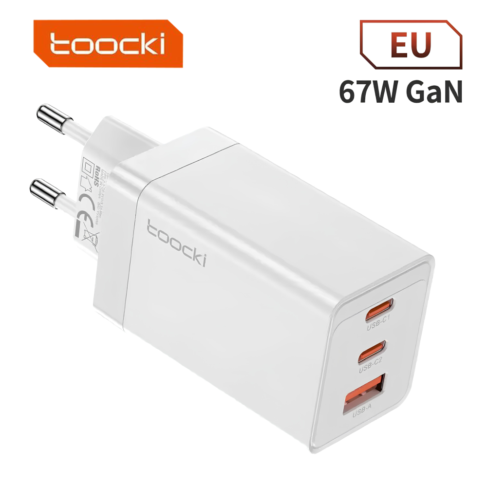 Сетевое зарядное устройство Toocki 67W GAN (2xType-C + USB-A) White