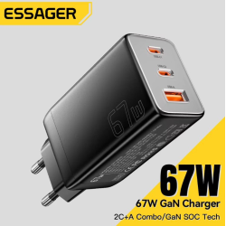 Мережевий зарядний пристрій Essager 67W GAN (2xType-C + USB-A)  PD3.0 QC4.0