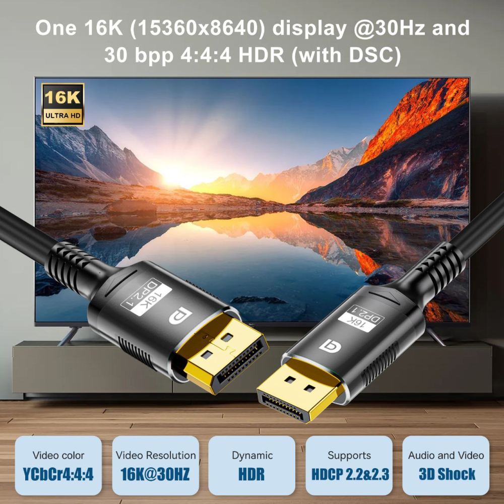 Кабель DisplayPort - DisplayPort 2.1 16K 1м SmartGo