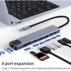 USB 3.0 хаб + кардрідер + конвертер HDMI 4K, LAN 8 у 1 SmartGo