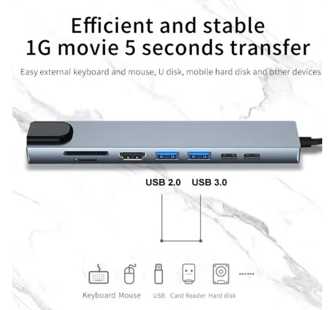 USB 3.0 хаб + кардрідер + конвертер HDMI 4K, LAN 8 у 1 SmartGo