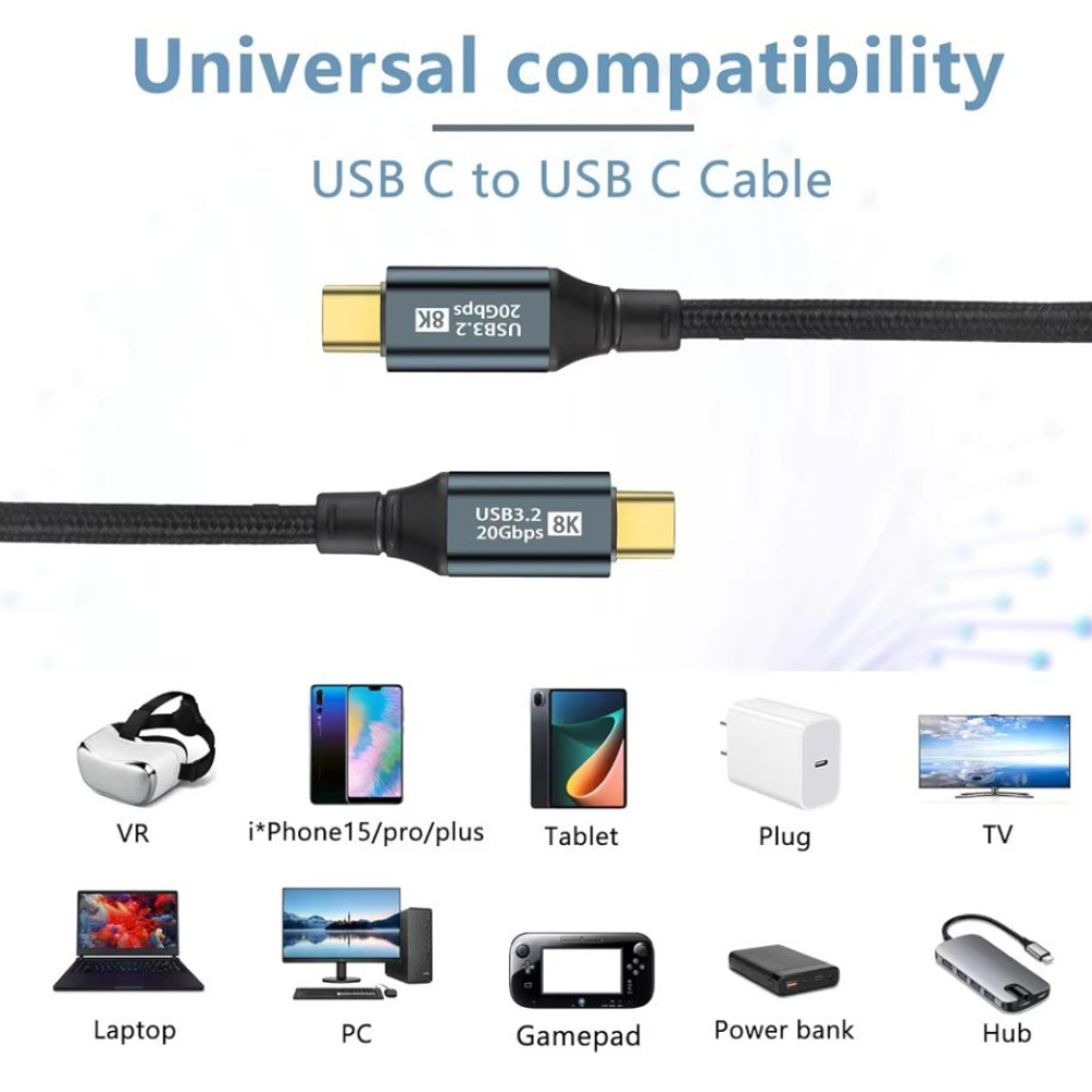 Кабель  Type-c - Type-c Usb 3.2 Type-C Gen2 20Gbps 8K @ 60Hz 100W AV audio video. SmartGo Дата кабель
